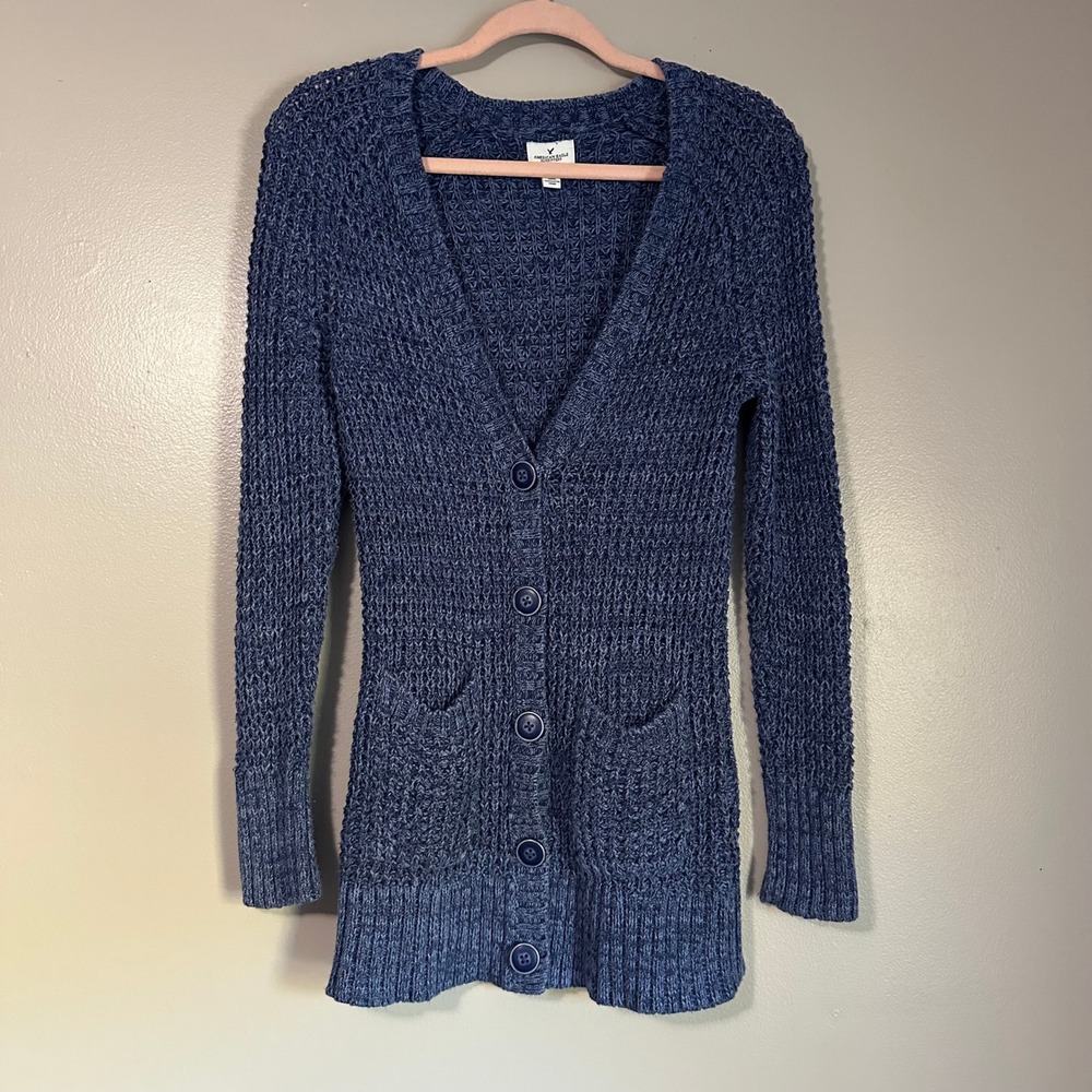 American Eagle Outfitters Blue Knit Cardigan Sweater Long Sleeve Button Up M